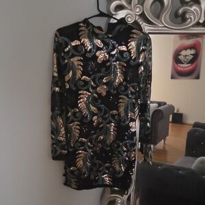 Fashion Nova Black and Gold Sequin Dress